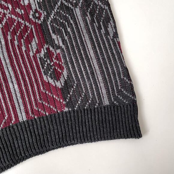 Vintage 80s Grandpacore Sweater Dark Academia Jacquard Art Deco Geometric Knit L - Picture 5 of 8